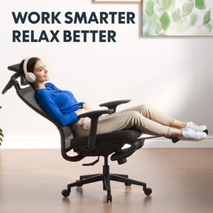 Ergonomic Office Chair with Footrest, Mesh High Back Computer Chair, Home Office Desk Chairs, with Adjustable Lumbar Support/2D Headrest/Reliable Base, OC3 Cloud-F, Black