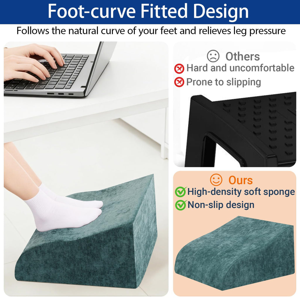 Foot Rest for Under Desk at Work, Ergonomic Under Desk Footrest with Washable Cover for Office, Home & Gaming Leg Elevation Pillow Green