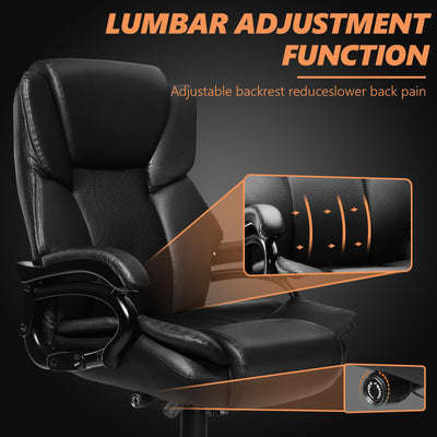 500lbs Big and Tall Office Chair with Dual Rubber Wheel, Heavy Duty Office Chair for Low Back Pain Relief, Large Executive Desk Chair with Adjustable Lumbar Support