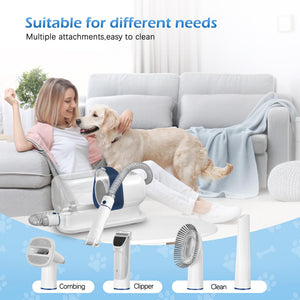 Dog Grooming Vacuum, Pet Grooming Vacuum Kit 2.3L Suction 99% Pet Hair with 5 Tools for Dog Cat for Shedding Grooming, Low Noise (Blue & White)