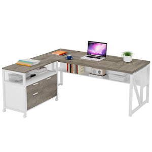 L Shaped Desk with Drawer Cabinet, 63