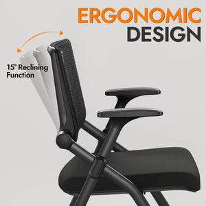 Foldable Office Chair Set of 2 with PU Wheels Ergonomic Mesh Bouncing Back, Stackable Conference Room Chair, Office Guest & Reception & Meeting Chair (Black)