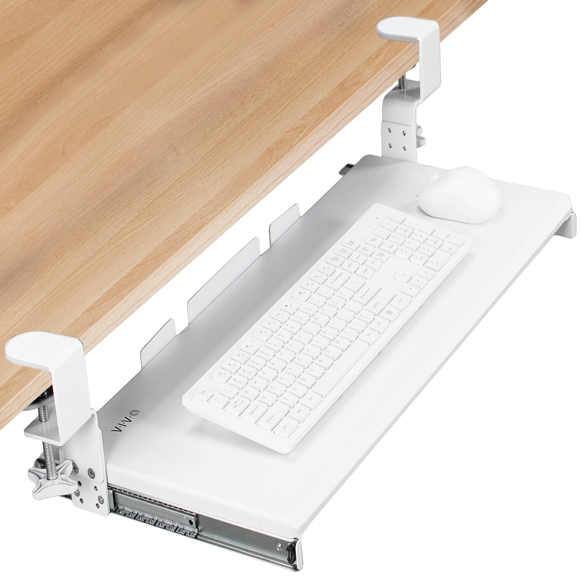Large Height Adjustable Under Desk Keyboard Tray, C-clamp Mount System, 27 (33 Including Clamps) x 11 inch Slide-Out Platform for Typing, White, MOUNT-KB05HW
