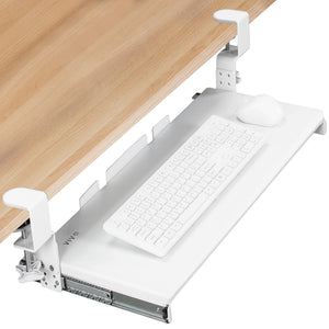 Large Height Adjustable Under Desk Keyboard Tray, C-clamp Mount System, 27 (33 Including Clamps) x 11 inch Slide-Out Platform for Typing, White, MOUNT-KB05HW