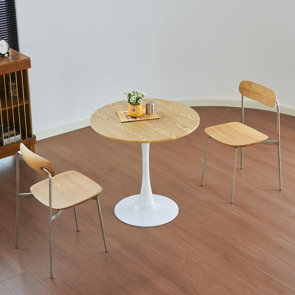 Round Dining Table, 24" Circle Tulip Table with Thickened Tabletop & Metal Pedestal, Mid Century Modern Bistro Table for Kitchen, Small Places, Living Room, Cafe (Light Brown)