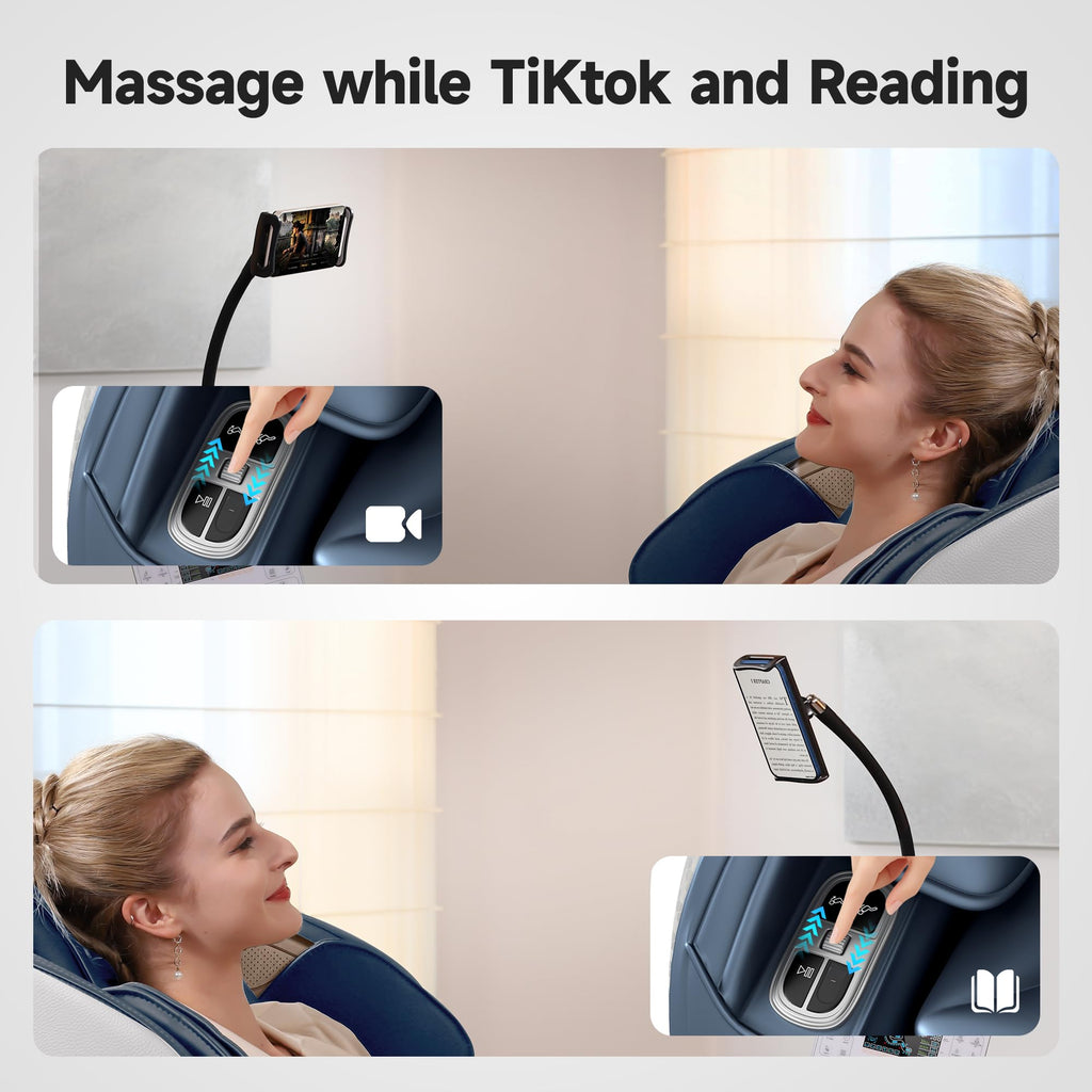 2026 Massage Chair Full Body, Zero Gravity SL-Track Massage Recliner with Added Phone Controller and Holder, Pause Button,Upgraded LCD Screen，APP Control and Child Lock, Favor-06, Blue