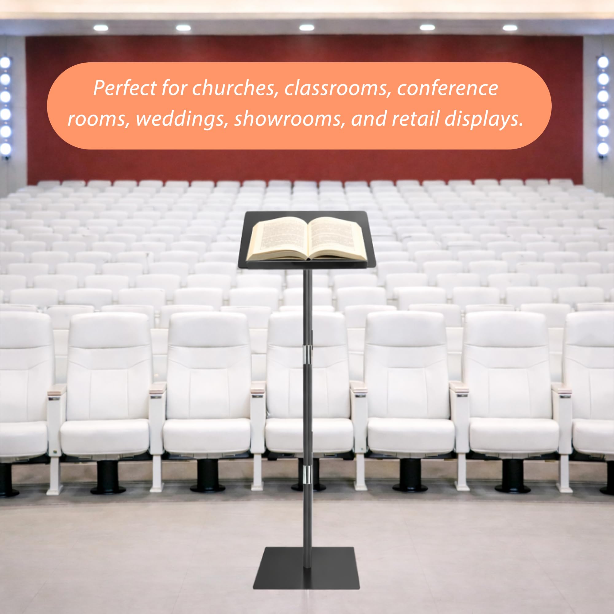Podium Stand, Lecterns & Podiums, Acrylic Adjustable Angles with Metal Base, Podium for Church, Weddings, Classroom, Speech, 16