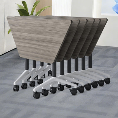 6 Pack Folding Conference Tables with Wheels, 4FT Modern Modular Conference Room Table Mobile Trapezoid Foldable Training Table for Office Classroom Meeting (6PACK,Oak Grey)