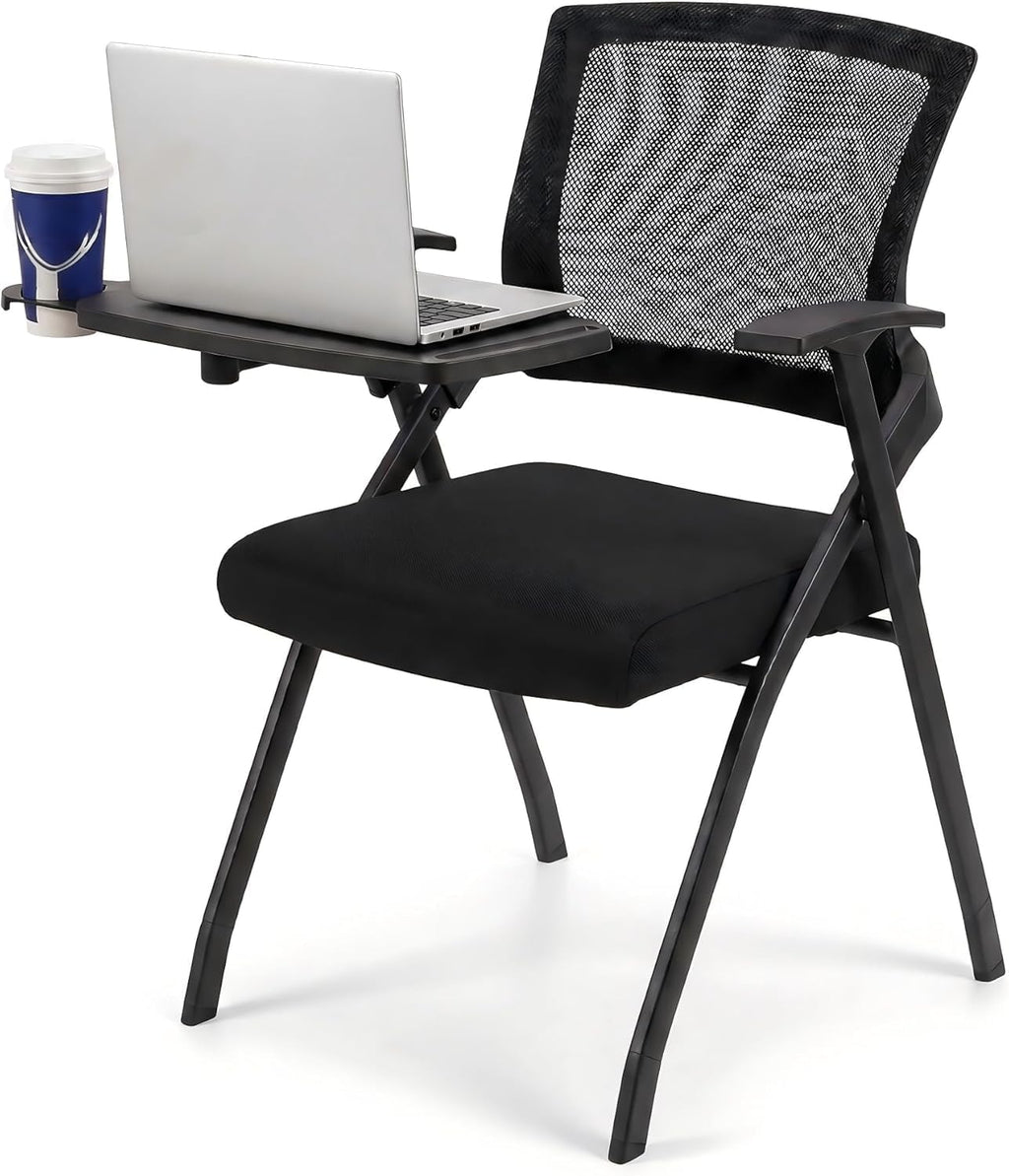 50 Pcs, Folding Training Chairs with Desk Attached, Mobile Office Meeting Chair with Writing Tablet and Cup Holder, Space-Saving Nesting Conference Chair for Classroom, Seminar