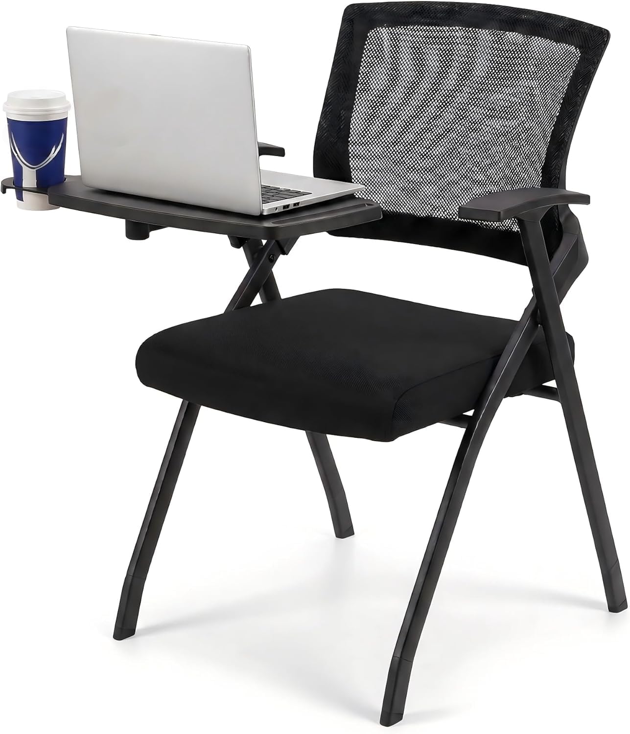 50 Pcs, Folding Training Chairs with Desk Attached, Mobile Office Meeting Chair with Writing Tablet and Cup Holder, Space-Saving Nesting Conference Chair for Classroom, Seminar