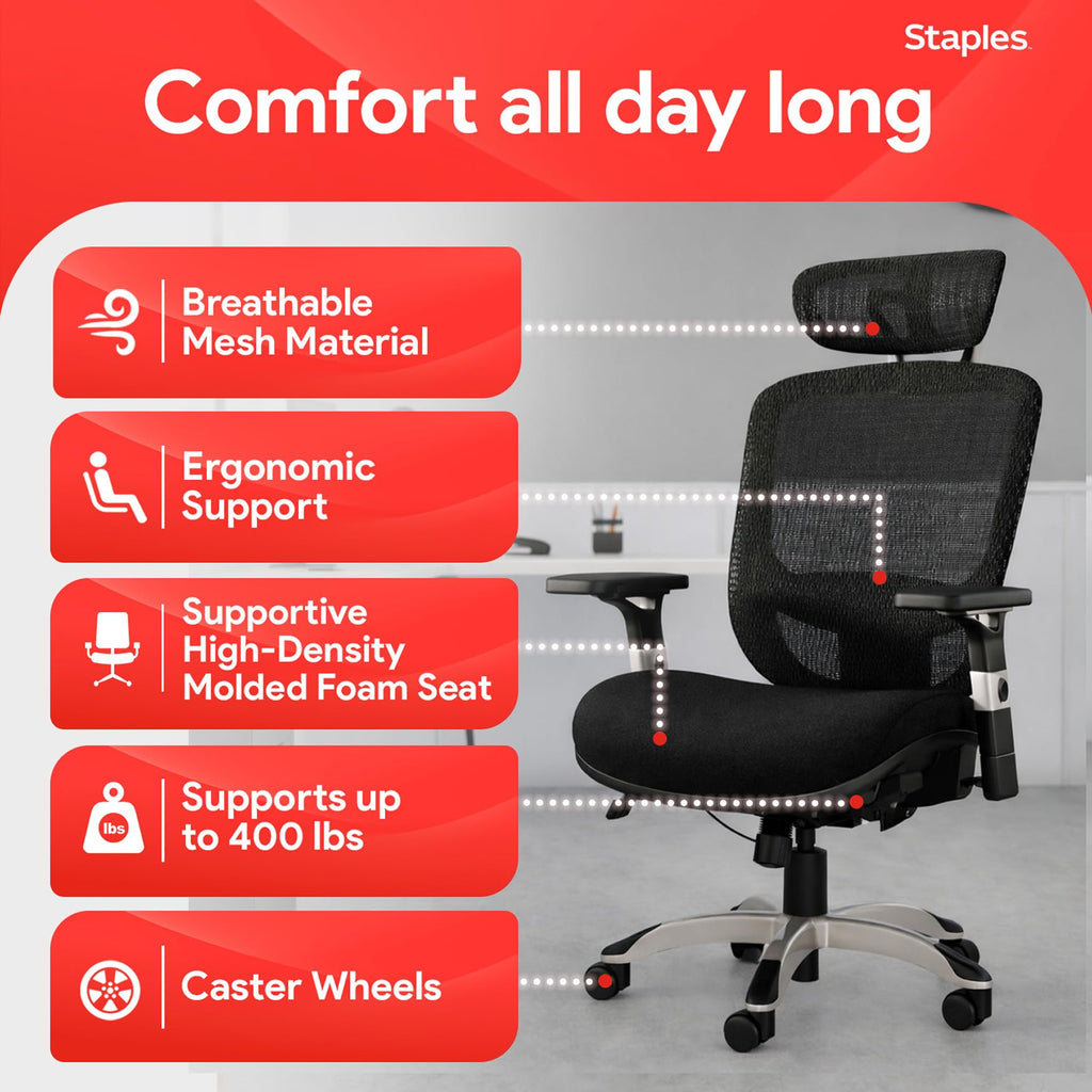Ergonomic Office Chair Adjustable Lumbar Support with Breathable Mesh, Swivel Desk Chair for Home Office, Black (XL)