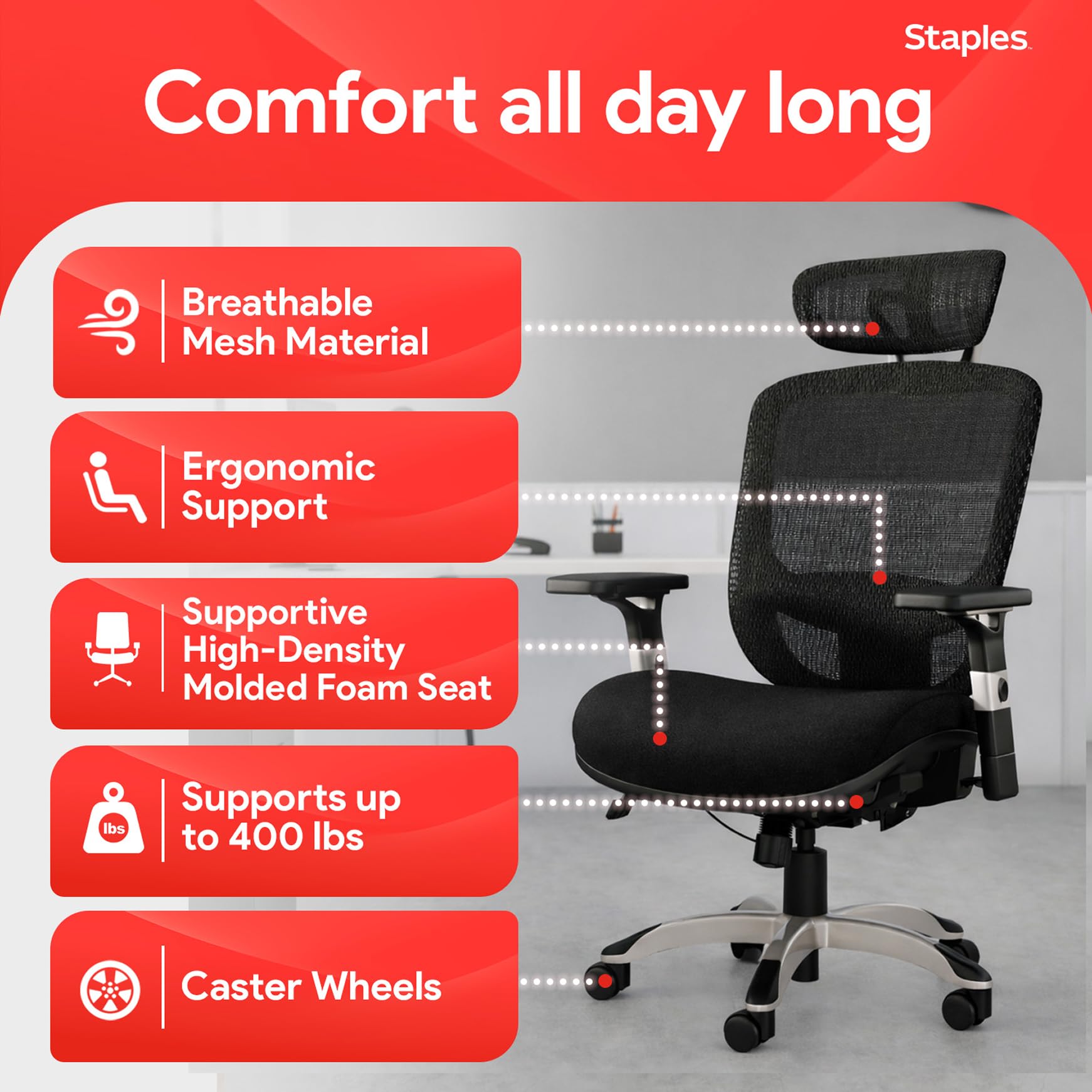 Ergonomic Office Chair Adjustable Lumbar Support with Breathable Mesh, Swivel Desk Chair for Home Office, Black (XL)