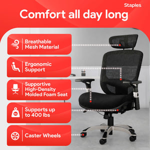 Ergonomic Office Chair Adjustable Lumbar Support with Breathable Mesh, Swivel Desk Chair for Home Office, Black (XL)