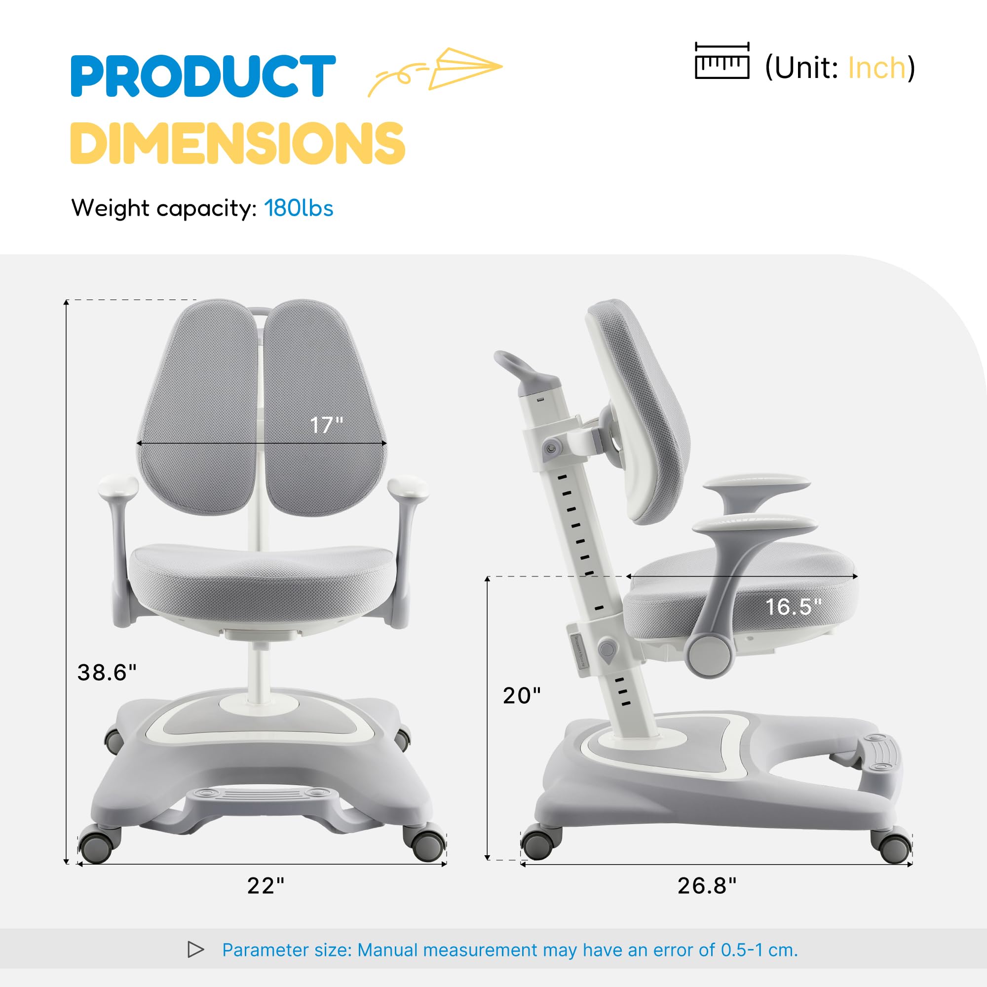 Kids Desk Chair,Ergonomic Chair: Height-Adjustable, Double Back Support – Multifunctional for Study/Work/Dining | Ideal for Kids, Petite Adults – Ultra-Comfy (Bedrooms, Schools, Offices)(Grey)