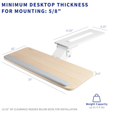 Adjustable Computer Keyboard and Mouse Platform Tray Ergonomic Under Table Desk Mount Drawer Underdesk Shelf, Light Wood, MOUNT-KB03C