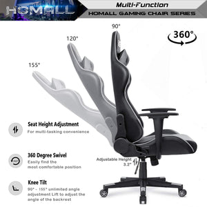 Gaming Chair, Office Chair High Back Computer Chair Leather Desk Chair Racing Executive Ergonomic Adjustable Swivel Task Chair with Headrest and Lumbar Support (Grey)