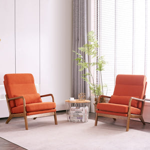 High Back Burnt Orange Accent Chairs Set of 2, Upholstered Mid Century Modern Lounge Chairs Reading Chairs Side Sitting Chair Solid Wood Farmhouse Armchairs for Living Room, Bedroom, Guest Room