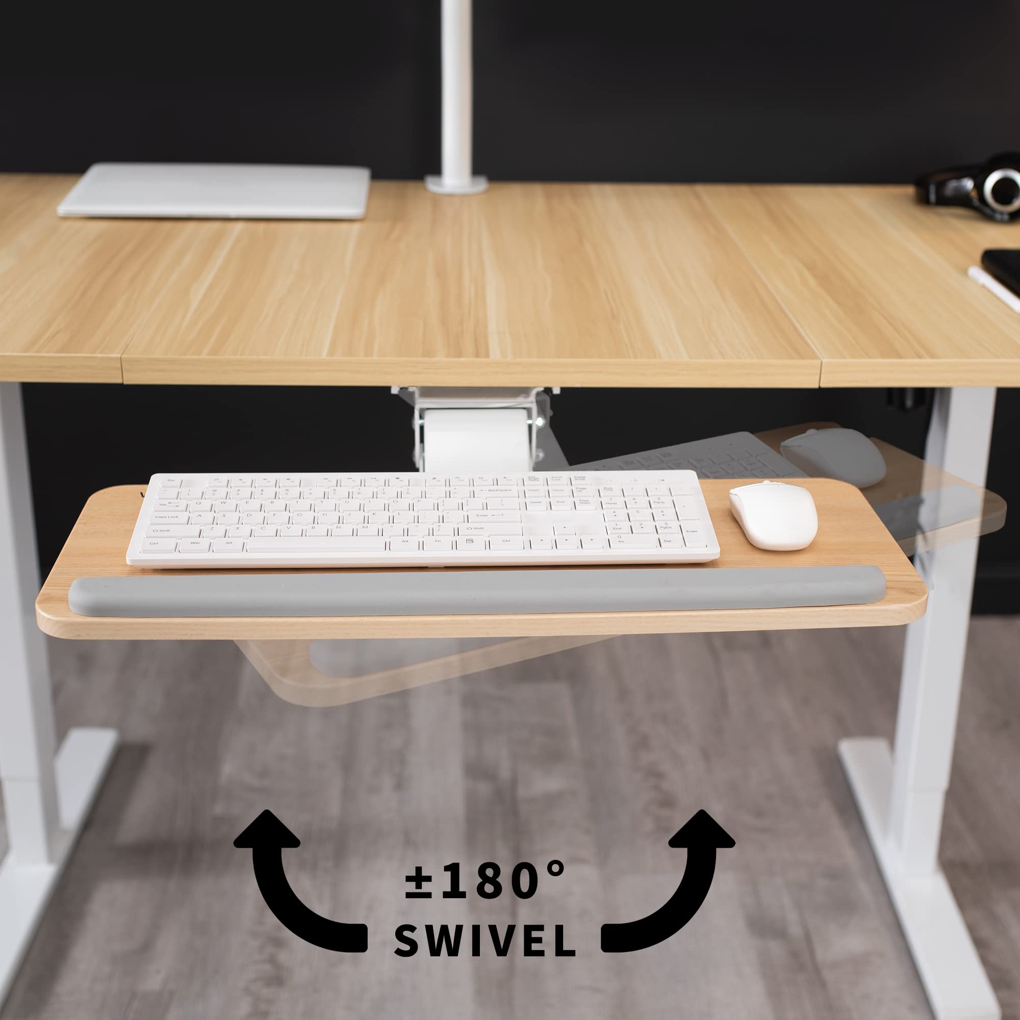 Adjustable Computer Keyboard and Mouse Platform Tray Ergonomic Under Table Desk Mount Drawer Underdesk Shelf, Light Wood, MOUNT-KB03C