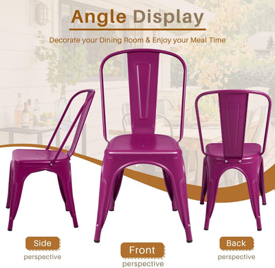 Metal Dining Chair Indoor Outdoor Use Stackable Classic Trattoria Chair Chic Dining Bistro Cafe Side Metal Chairs Set of 4