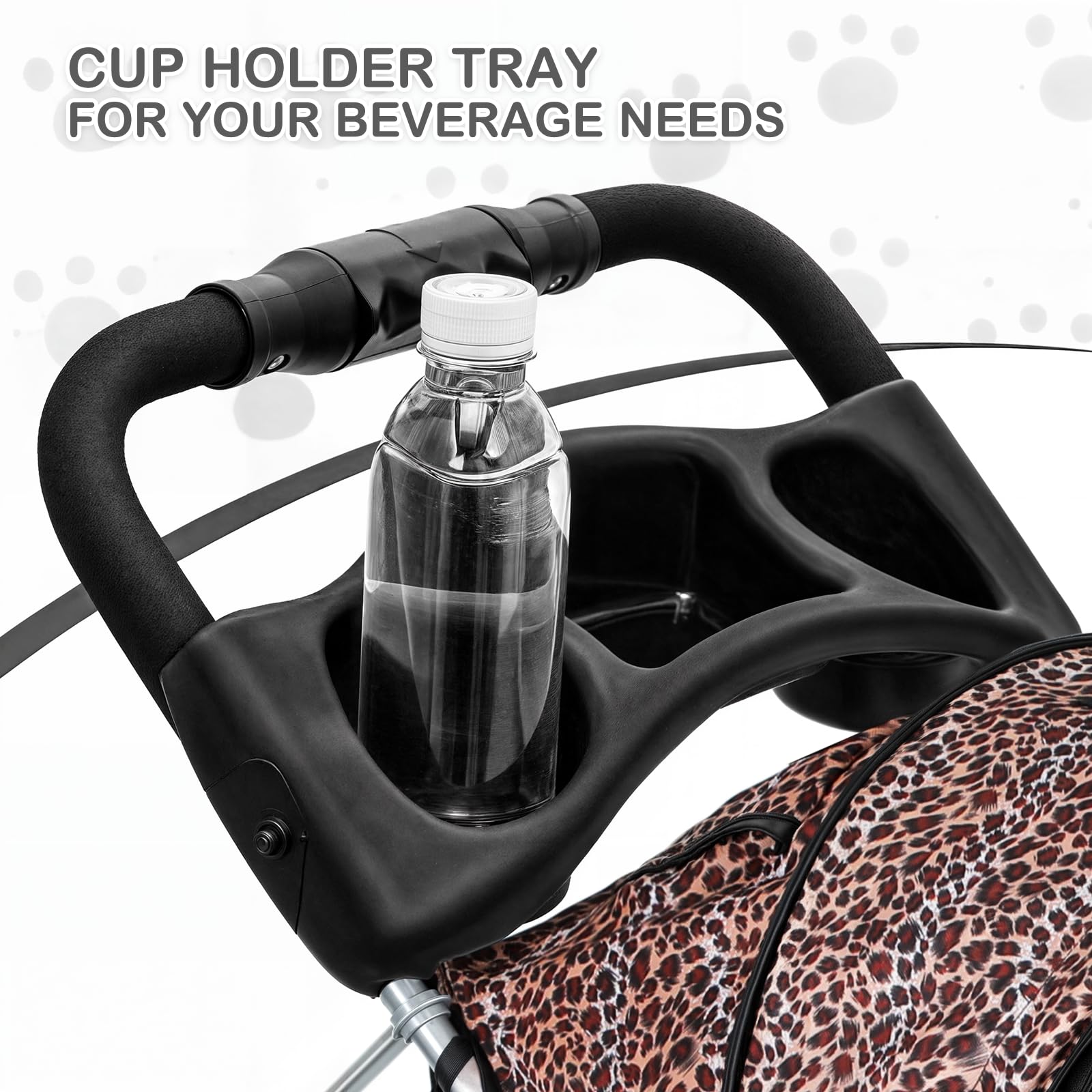 3 Wheels Pet Dog Cat Stroller for Small Medium Dogs Cats, Lightweight Foldable Jogger Stroller w/Storage Basket & Cup Holder, Leopard Print