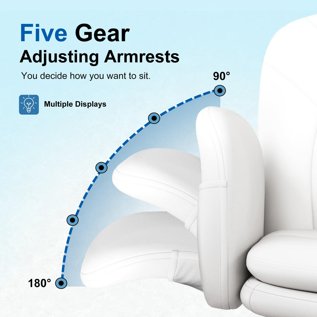 Criss Cross Chair with Armrests & Wheels for Cross-Legged Sitting, Comfortable PU Leather Vanity Chair, Office Desk Chairs with Adjustable Rocking Function, for Home, Bedroom White