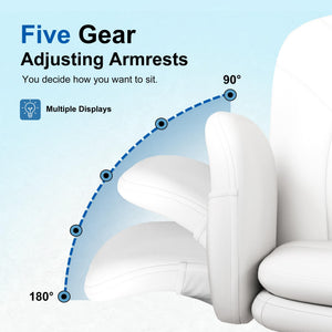 Criss Cross Chair with Armrests & Wheels for Cross-Legged Sitting, Comfortable PU Leather Vanity Chair, Office Desk Chairs with Adjustable Rocking Function, for Home, Bedroom White