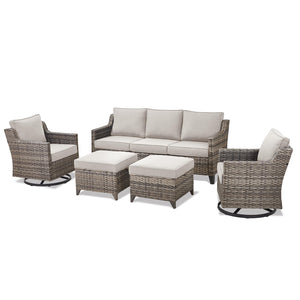 Outdoor Patio Furniture Set-5 Pieces All-Weather Wicker Outdoor Furniture with Swivel Patio Chairs Outdoor Patio Conversation Sets for Garden Porch Deck Grey/Beige