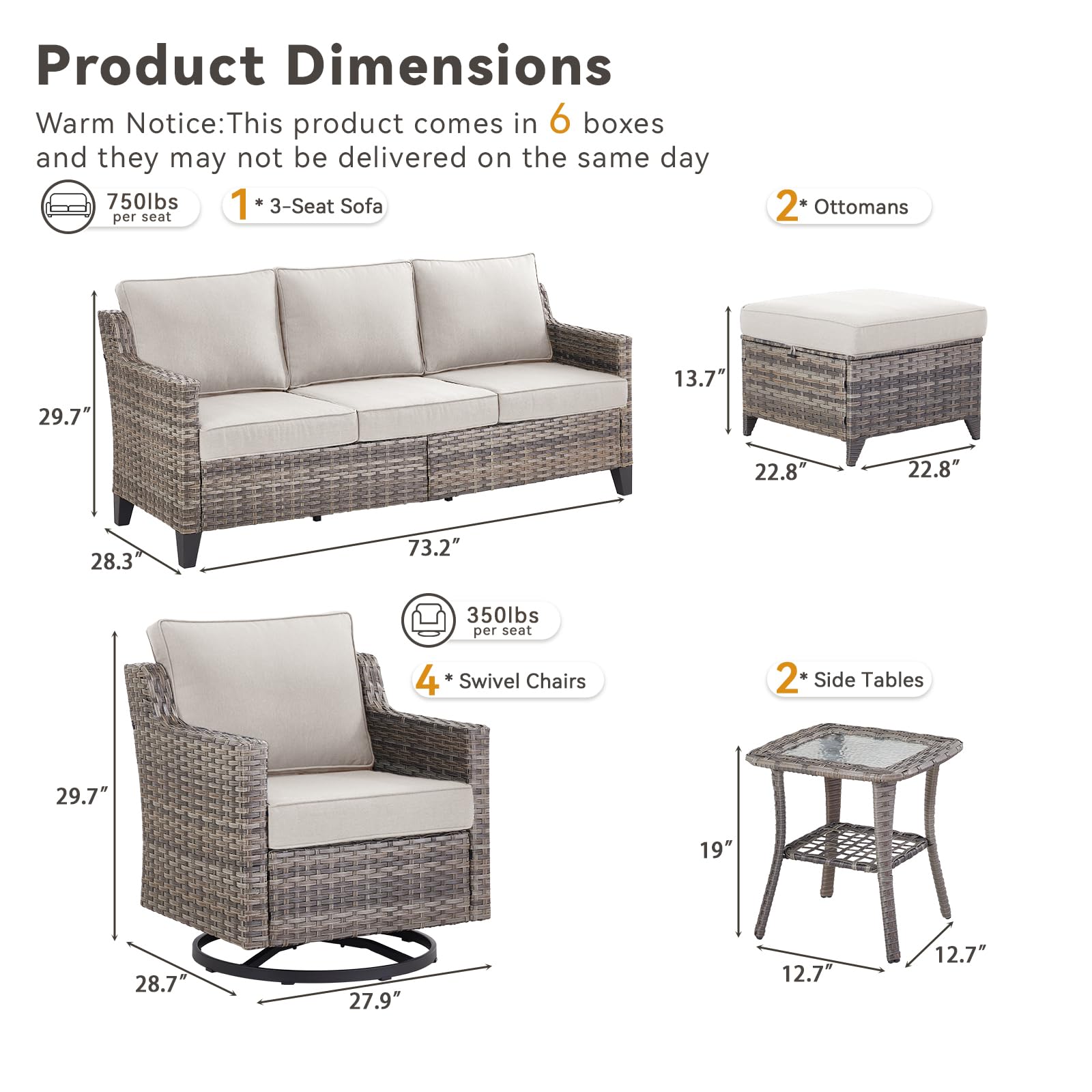 Outdoor Patio Furniture Set-9 Pieces All-Weather Wicker Outdoor Furniture with Swivel Patio Chairs Outdoor Patio Conversation Sets for Garden Porch Deck Grey/Beige