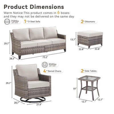 Outdoor Patio Furniture Set-9 Pieces All-Weather Wicker Outdoor Furniture with Swivel Patio Chairs Outdoor Patio Conversation Sets for Garden Porch Deck Grey/Beige