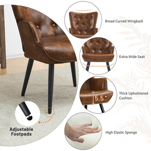 PU Leather Accent Chair for Living Room, Upholstered Reading Chair with High Backrest, Tufted-Button Wingback Armchair for Bedroom, Dressing Room, Home Office, Brown, Set of 2