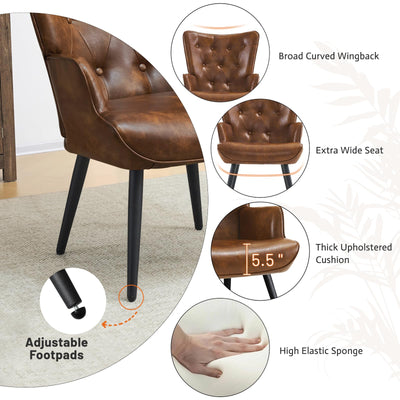 PU Leather Accent Chair for Living Room, Upholstered Reading Chair with High Backrest, Tufted-Button Wingback Armchair for Bedroom, Dressing Room, Home Office, Brown