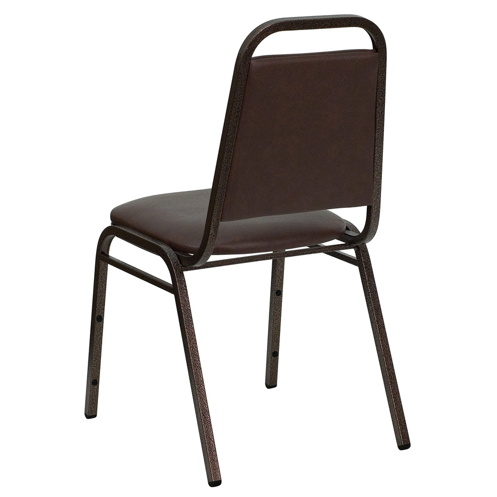 Trapezoidal Back Vinyl Stackable Banquet Chair, Multipurpose Stacking Chair with Padded Seat and Back, Brown/Copper