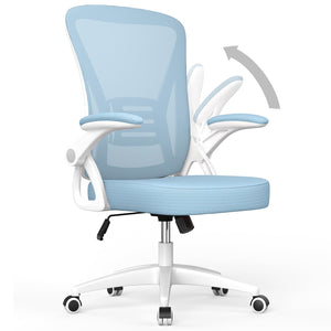 Office Chair, Desk Chair with Adjustable Height, Flip-Up Arms and Lumbar Support, Mid-Back Breathable Mesh Home Office Chair, Blue