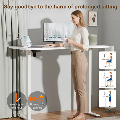 55 Inch Large Electric Standing Desk,Sit to Stand Up, Heights Adjustable, Work Home Office Computer Table for Study, Walking Pad, Writing, and Games, Wooden Desktop Desks, White