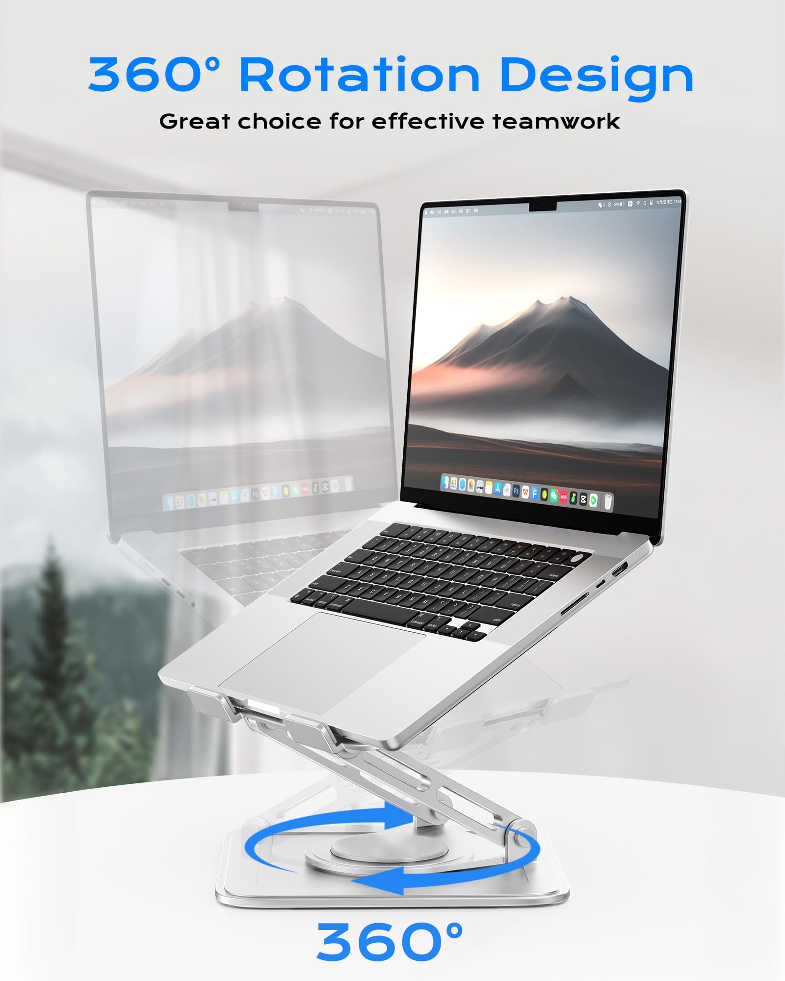 Adjustable Laptop Stand, Computer Stand with 360 Rotating Base, Ergonomic Laptop Riser Mount for Desk Foldable Protable Computer Desk Fits with MacBook Pro Air (10-16