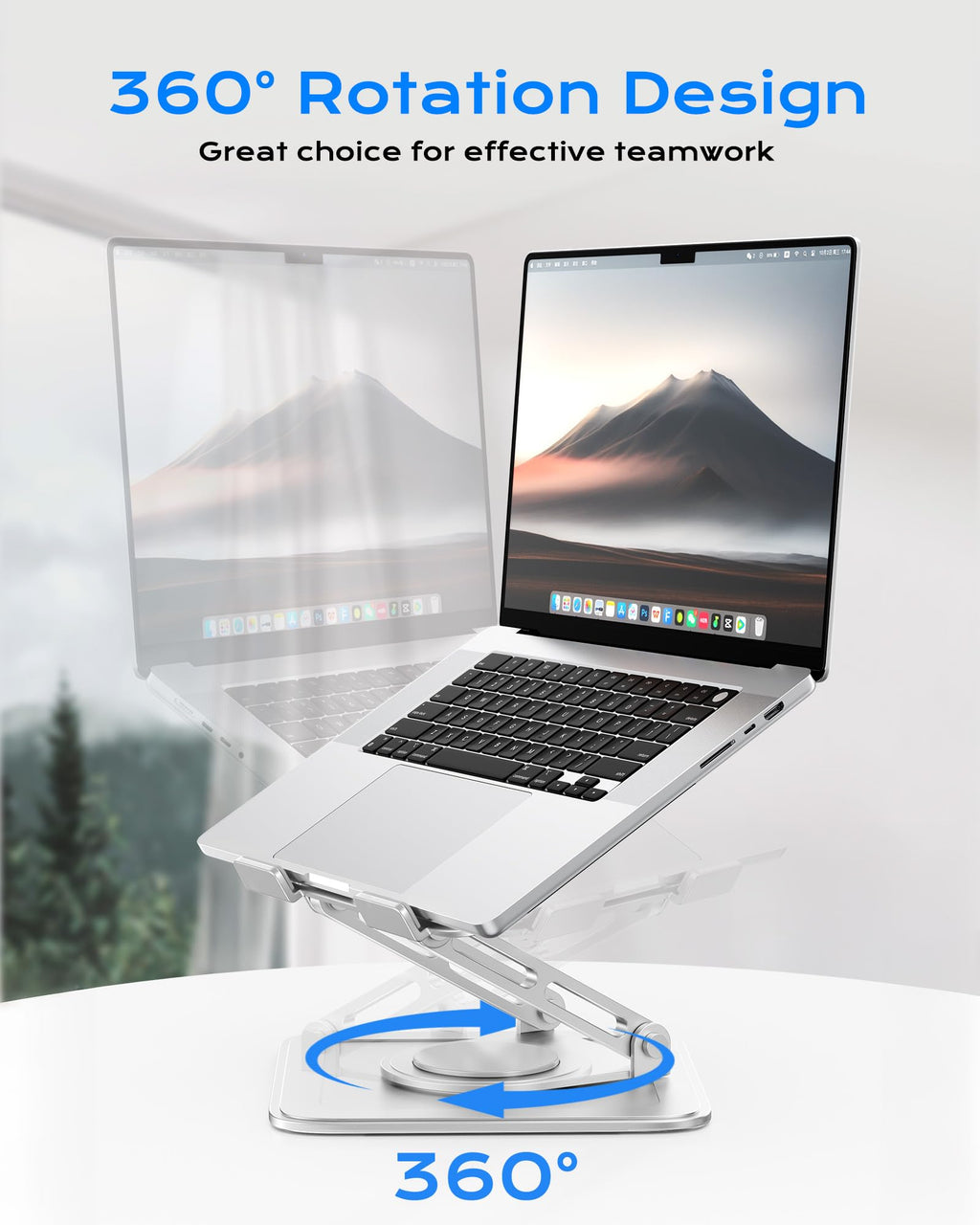 Adjustable Laptop Stand, Computer Stand with 360 Rotating Base, Ergonomic Laptop Riser Mount for Desk Foldable Protable Computer Desk Fits with MacBook Pro Air (10-16") - White