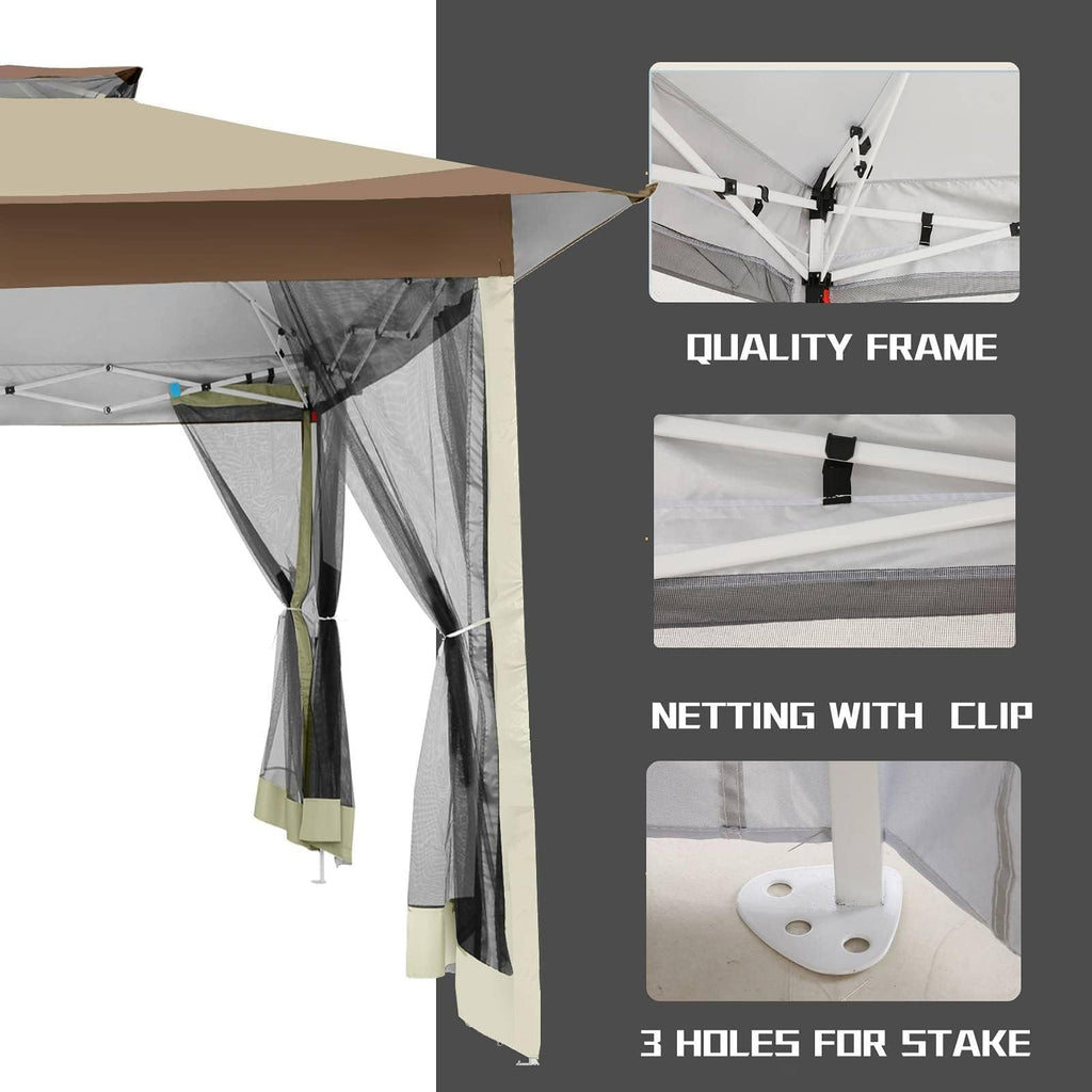 12x12 Pop Up Gazebo On Clearance - Upgrade Easy Up Metal Outdoor Canopy Waterproof - Portable Gazebo with Mosquito Nettings, 4 Ropes 8 Stakes and Carry Bag for Patio Garden(Khaki)