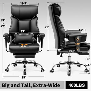 Big and Tall Gaming Chair 400lbs Heavy Duty Office Chair with Foot Rest & Ergonomic Pocket Spring Cushion, High Back Lumbar Support for Lower Back Pain Relief, White/Black