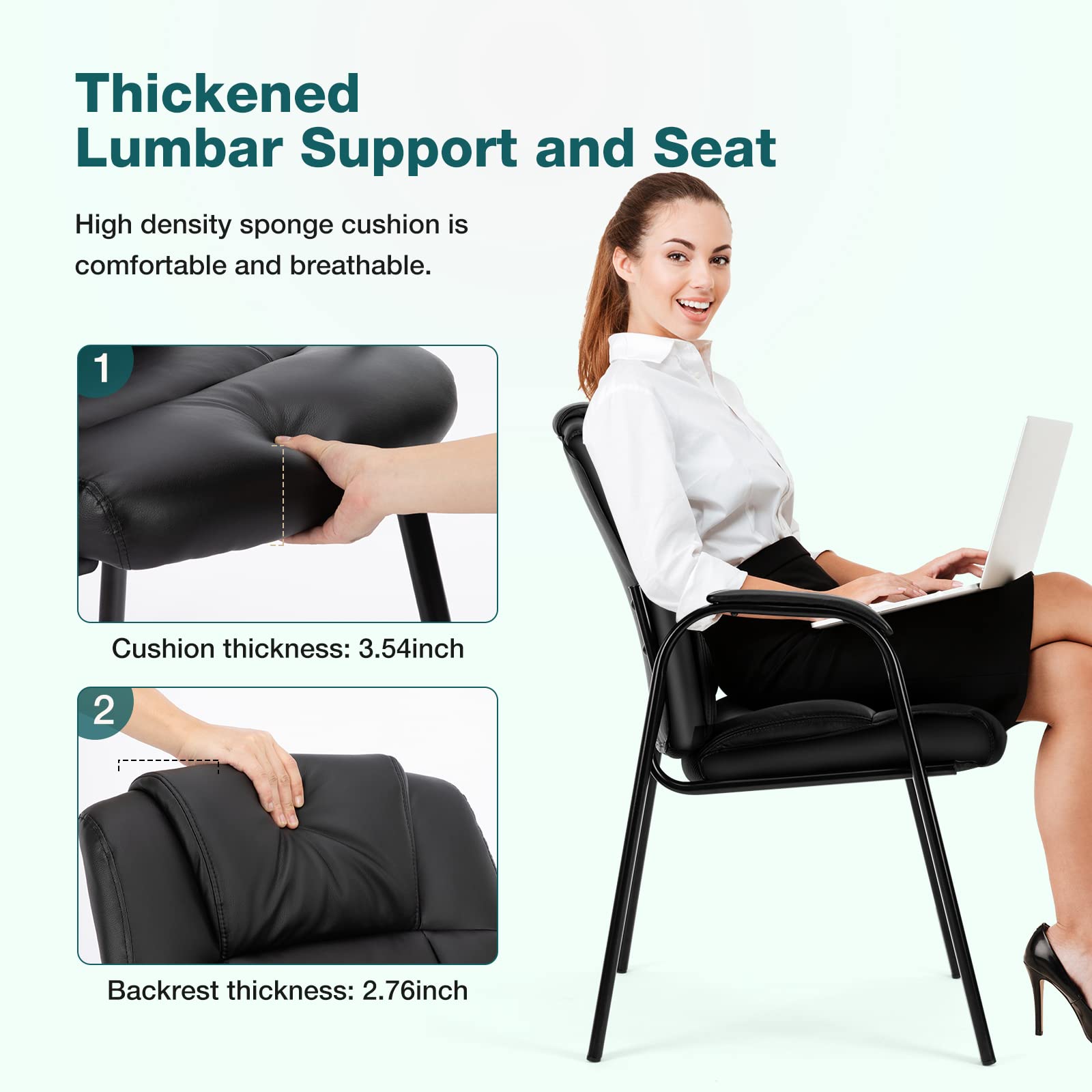 Waiting Room Chair, Leather Office Desk Reception Guest Stationary Side Chairs with Padded Arms for Home Conference Lobby Area Meeting Church Medical Clinic Elderly Student