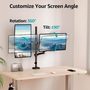 Vertical Dual Monitor Mount, Stacked Monitor Stand for 2 Computer Screens up to 32 inches, Full Motion Adjustable Tall Display Desk Mount, Each Arm Holds up to 17.6lbs, VESA Mount