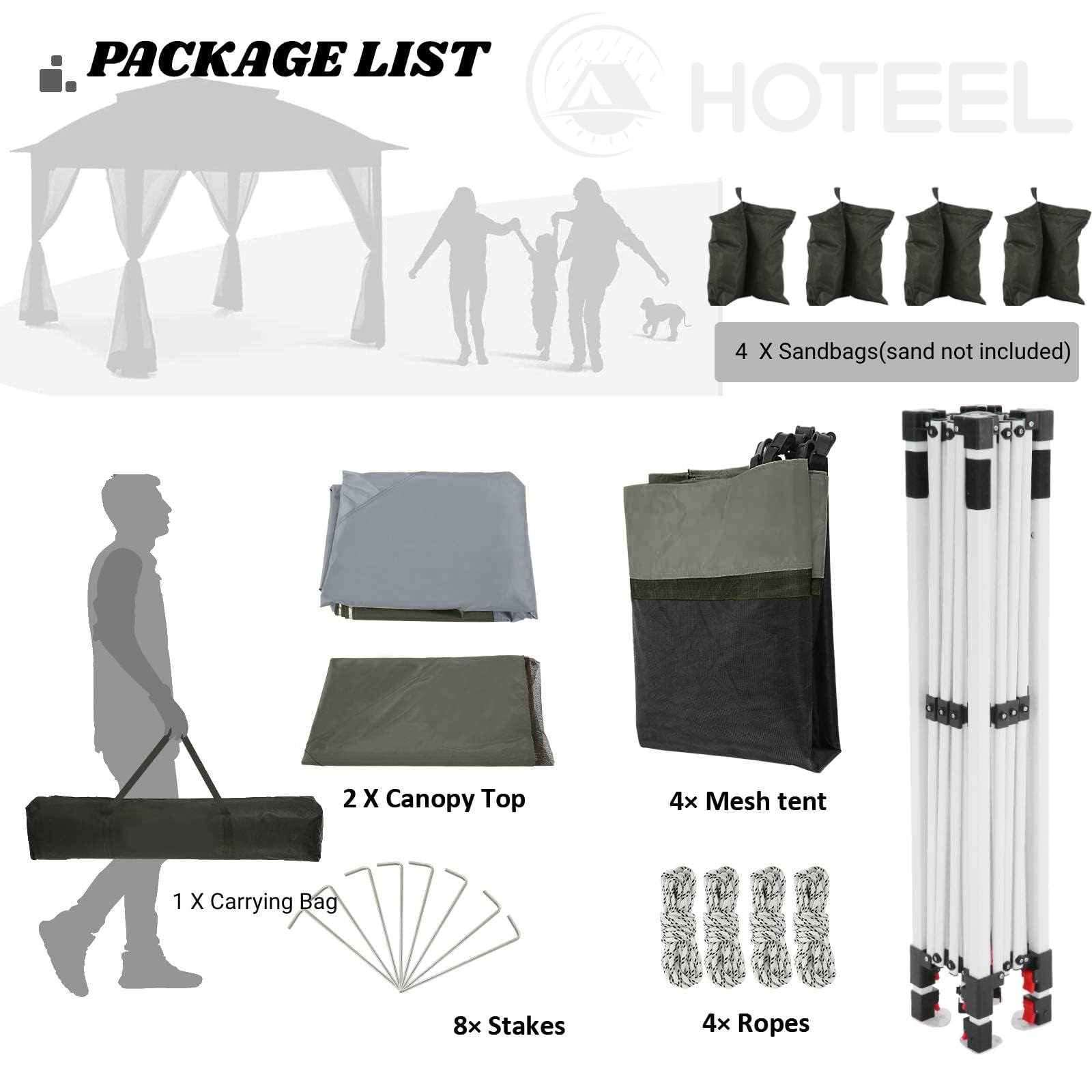 12x12 Pop Up Gazebos On Clearance - Upgrade Easy Up Metal Outdoor Gazebo Waterproof - Portable Gazebo with Mosquito Nettings, 4 Ropes 8 Stakes and Carry Bag for Patio Garden(Dark Gray)