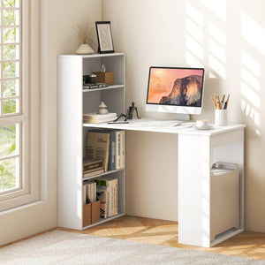 White Computer Desk with Bookshelf, Writing Study Desk with Storage Shelves & CPU Stand, Modern Compact Computer Workstation for Home & Office, Space-Saving Design