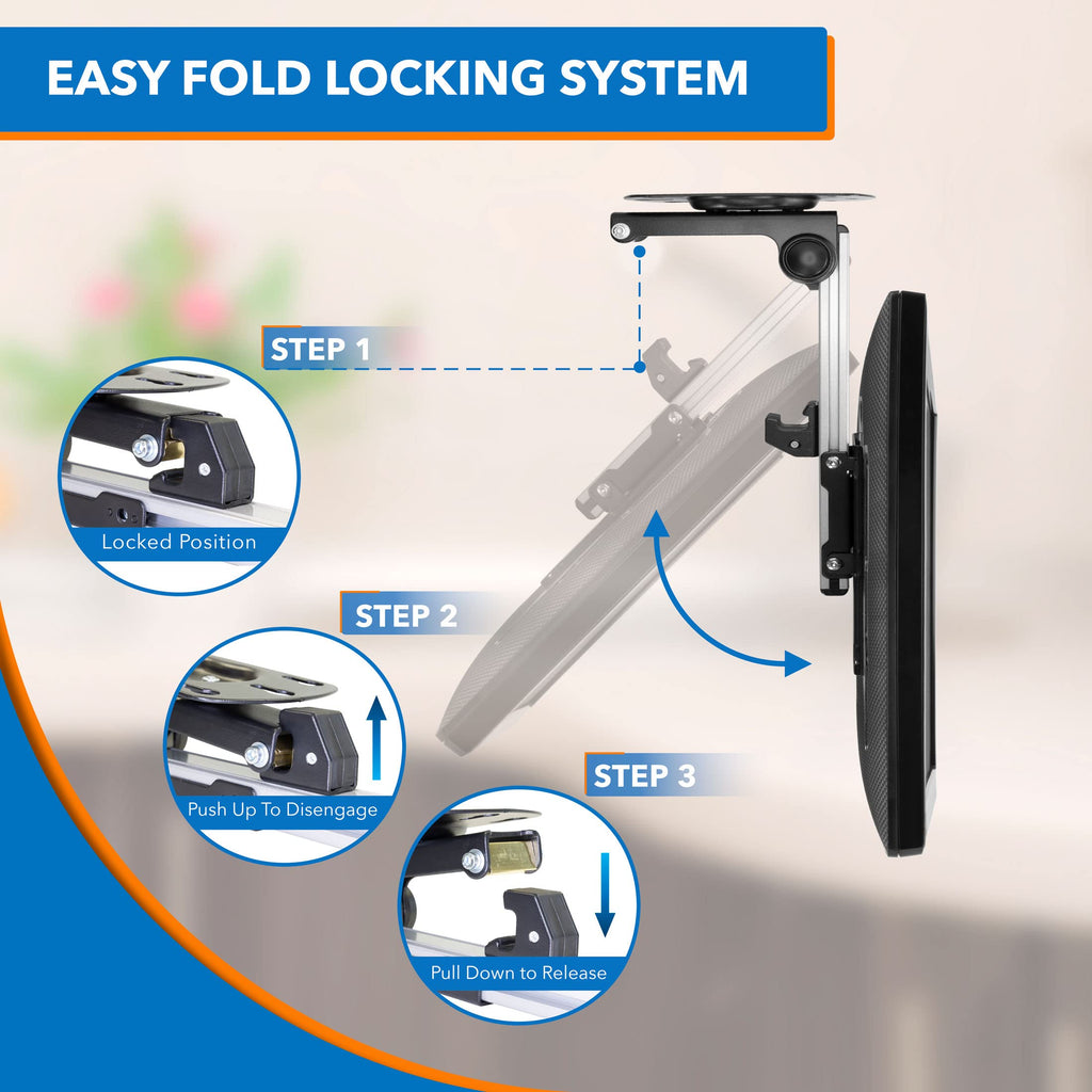 Flip Down TV & Monitor Mount, Under Cabinet & Ceiling Bracket for Kitchens, RVs & Small Spaces | Fits 13–37 Inch Screens | VESA 75x75 100x100 200x200 | Tilt & Swivel | 44 lbs Capacity