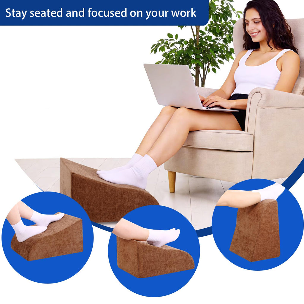 Foot Rest for Under Desk at Work, Ergonomic Under Desk Footrest with Washable Cover for Office, Home & Gaming Leg Elevation Pillow Brown