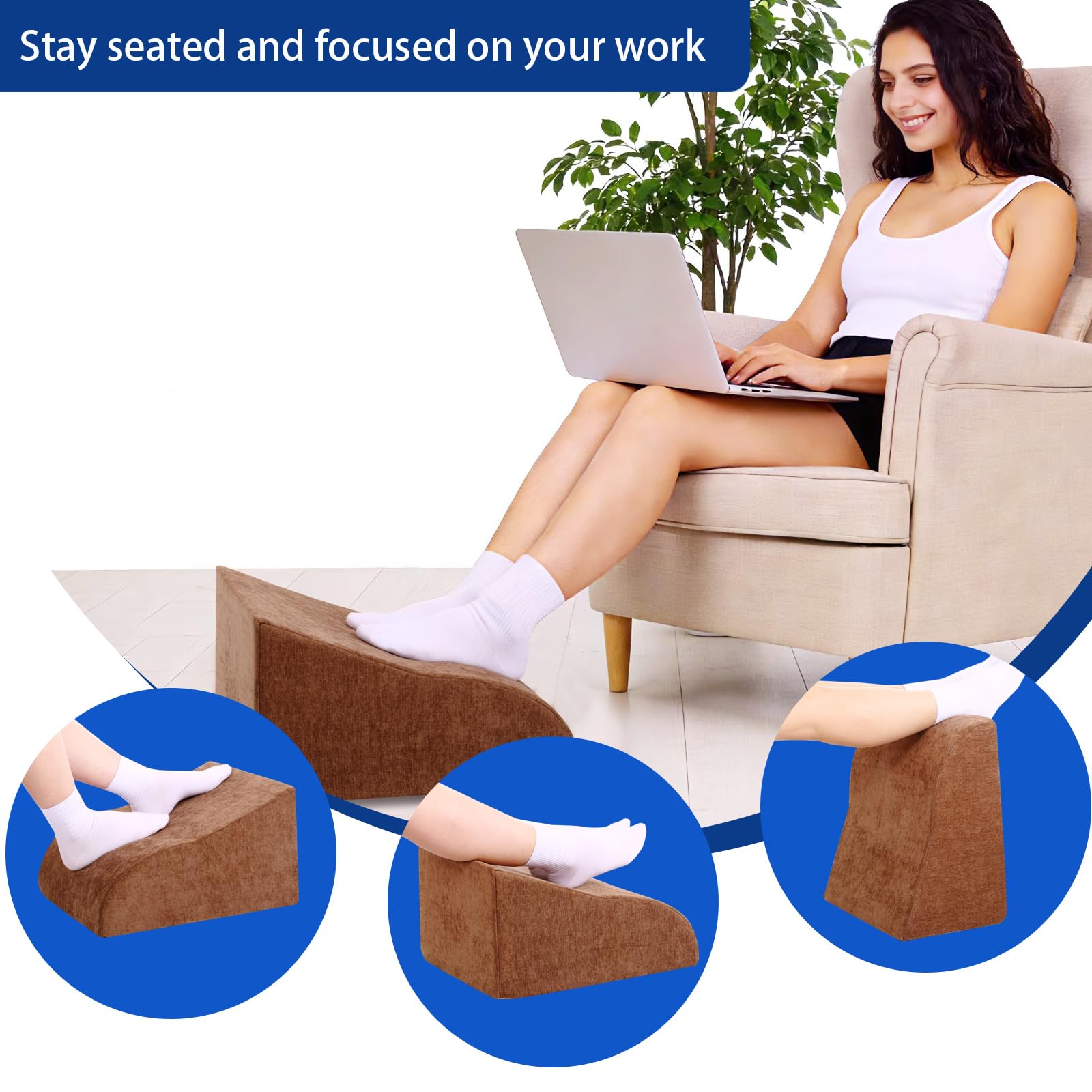Foot Rest for Under Desk at Work, Ergonomic Under Desk Footrest with Washable Cover for Office, Home & Gaming Leg Elevation Pillow Brown