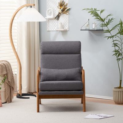 High Back Dark Grey Accent Chairs Set of 2, Upholstered Mid Century Modern Lounge Chairs Reading Chairs Side Sitting Chair Solid Wood Farmhouse Armchairs for Living Room, Bedroom, Guest Room