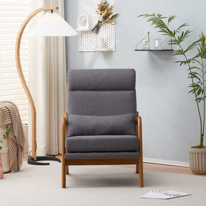 High Back Linen Dark Grey Mid Century Modern Accent Chair, Soild Wood Padding Lounge Armchairs Side Sitting Chairs for Living Room, Bedroom, Guest Room