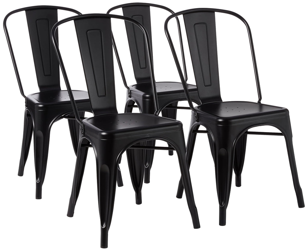 Metal Dining Chairs, Easy to Assemble, Indoor/Outdoor, Stackable, Matte Black, 4-Pack