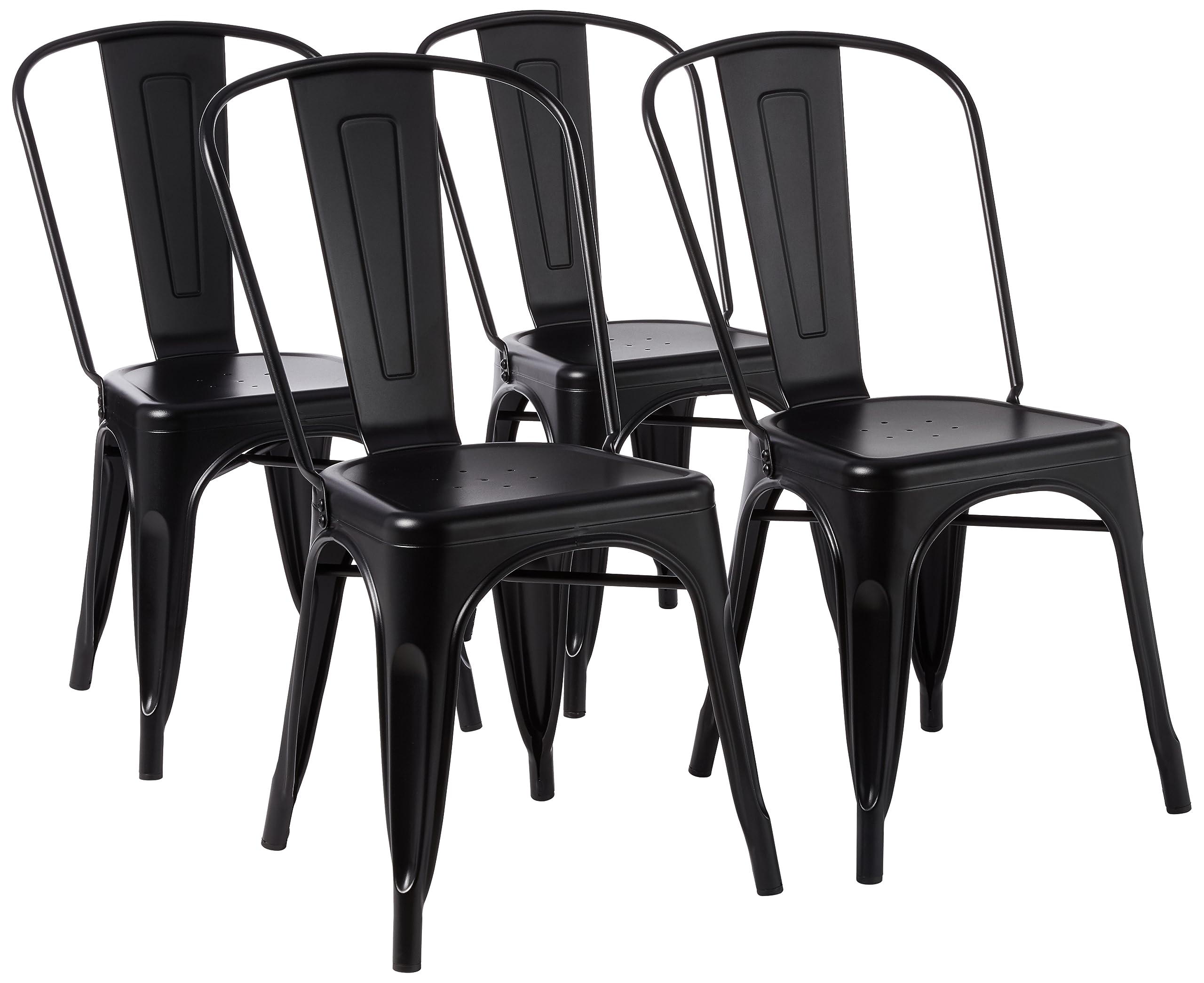 Metal Dining Chairs, Easy to Assemble, Indoor/Outdoor, Stackable, Matte Black, 4-Pack