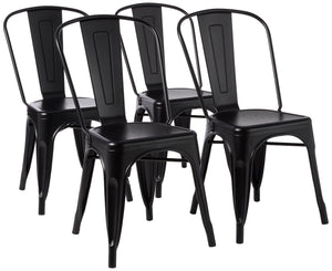 Metal Dining Chairs, Easy to Assemble, Indoor/Outdoor, Stackable, Matte Black, 4-Pack